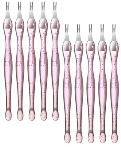 Kit de Fourches pour Peaux Mortes 10 Pièces, Pp et Acier Inoxydable, Rose | Outils pour Manucure, Fourches à Peaux Mortes Incisives, pour Usage à Domicile et Salon de Nail Art