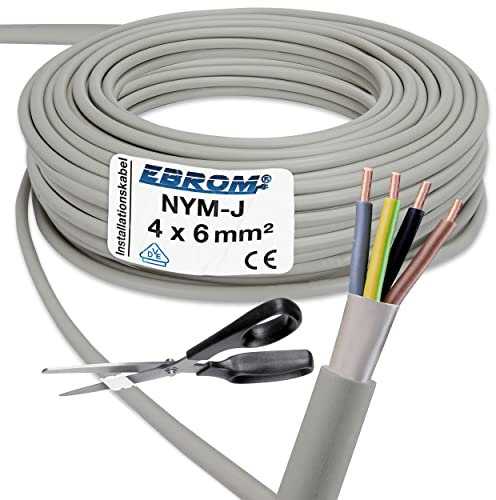 EBROM NYM-J 4 x 6 mm² – Cavo di installazione – Cavo di installazione – Cavo per ambienti umidi – grigio – Selezione in incrementi di 1 metro – Metro preciso al metro – La vostra scelta: NYM-J 4 x 6