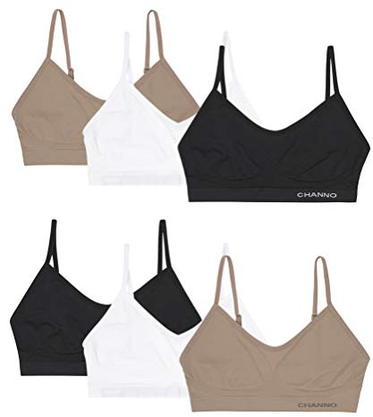 Channo Nahtloser BH ohne Bügel und Polster, 6er Pack Unsichtbarer Nylon Top mit verstellbaren Trägern, Sortiert, S/M