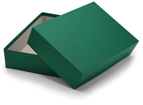NEUSER PAPIER Geschenkbox mit Deckel DIN A4 – Aufbewahrungsbox Karton Dunkelgrün bezogen – Geschenkkarton Schachtel stapelbar 302 x 213 x 70 mm, 1 Stück