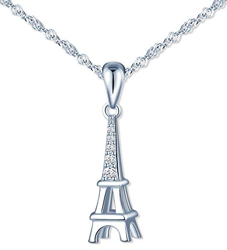MicLee Damen Halskette 925 Sterling Silber Zirkonia Paris Eiffelturm Anhänger Kette mit Geschenkbeutel Super Geschenk für Paar Pärchen Mutter Tochter