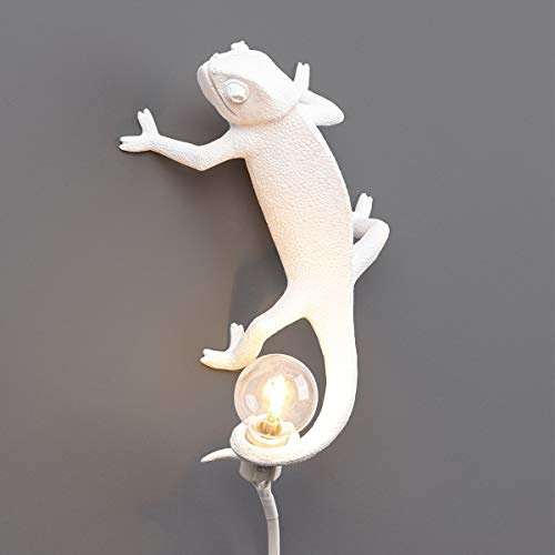 Applique Murale Lézard avec Interrupteur, Lampe Murale en Résine Caméléon Animal Créatif avec Prise Et Cordon, Veilleuse E12 Pour Salon Chambre à Coucher Salle à Manger Décoration Éclairage, Blanc