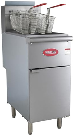 Kratos Commercial Deep Fryer, Stainless Steel Gas Floor Fryer for Restaurants, 50 lb. Capacity, Four Burners, 120,000 BTU, with Two Fryer Baskets, Natural Gas (29Y-011-NAT)
