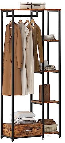 sogesfurniture Racconciature di abbigliamento con asta di abbigliamento,supporto per il guardaroba indipendente con 4 deposito e 1 cassetto per la conservazione dei vestiti,80*34*180 cm