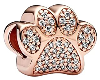 Lkwidi Charme Rose Gold überzogene funkelnde Paw Print Charms-Anhänger 925 Sterling Silber Charm Bead Pendant für Europäische Armbänder und Halsketten