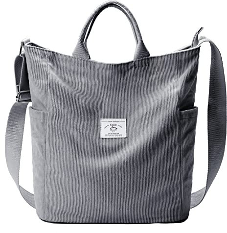 KALIDI Damen Handtasche Cord Shopper Schultertasche Casual Umhängetaschen Groß für Schule Arbeit Alltag Einkauf