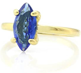 Bague Saphir Bleu Marquise Classique - Cadeau Etonnant Bague de Délicatesse, Bague de Promesse, Bague de Fiançailles pour Femmes - Bague de Pierre Précieuse de Tous les Jours pour Dames