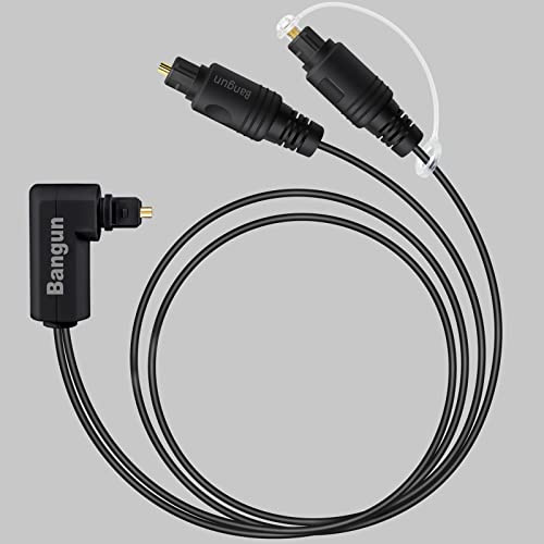 90 Degree Optical Audio Splitter 1 in 2 Out Cable, Digital Toslink Fiber Optical Splitter Audio Adapter Cable (1 Male Input 2 Male Output) for TV, Soundbar, 6ft