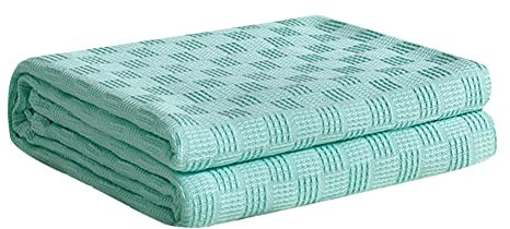URFEDA Tagesdecke in Waffeloptik 180 x 200cm Waffelpique Sommerdecke Baumwolldecke als Bett-Überwurf, Couch-Überwurf & Sofa-Decke Sofadecke Wolldecke Wohndecke,Grün