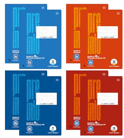 Staufen premio Schulhefte Set - DIN A4, 32 Blatt, Schulstartpack (LIN 25, 26, 27, 28), jeweils 2 Stück