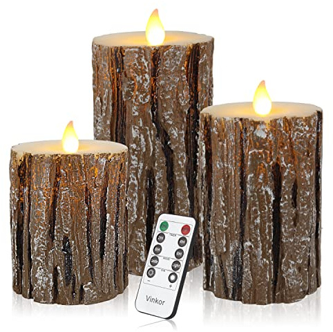 Vinkor Flameless Candles Battery Operated Candles Real Wax Pillar LED Candles with 10-Key Remote and Cycling 24 Hours Timer (Birch Effect 4 5 6)