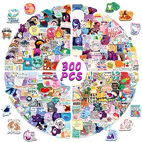 300Pcs Positive Inspirational Words Stickers Pack, Motivational Quotes Decals for Kids, Teens, Adults, Schools, Rewards, Vinyl Waterproof Trendy Stickers for Water Bottles, Laptops, Skateboards