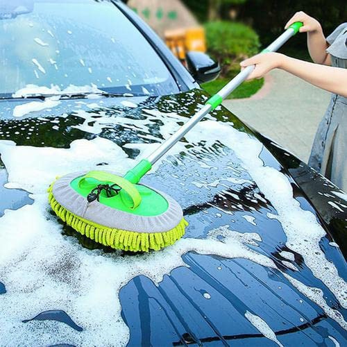 Dirfuny 118cm Autowaschbürste Waschbürste Auto mit Langer Griff und 180°Schwenkkopf, 2 in 1 Mikrofaser Chenille Autowaschmopp Waschhandschuh Reinigungsbürste für Auto RV Trucks Wohnwagen Wohnmobil