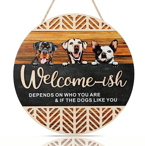 CHDITB 3D Welcome-ish Front Door Hanging Sign(11.42”x11.42”), Funny Dogs Like You Wood Sign with 3D Hollow Design, Housewarming Gift for Dogs Lovers Pet Owners, Rustic Welcome Sign for Door Porch