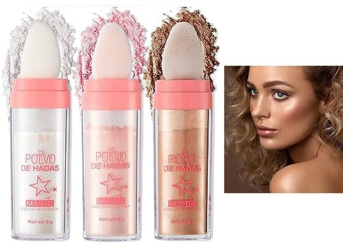Highlighter Puder Stick, Body Highlight Patting Puder, Fairy Highlight Puder-Highlighter Schimmernder Highlighter Puderstift, für Gesicht Augen Lippen Haare Körper Glow Kosmetik (01)