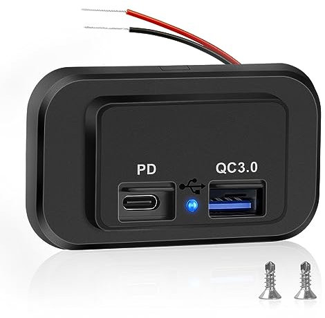 Sweetone USB Steckdose 12V Wohnmobil, QC3.0 USB A & USB C 12V Auto Ladegerät Handy Schnellladegerät Wasserdicht mit LED für 12V-24V Wohnmobil KFZ Motorräder, LKWs