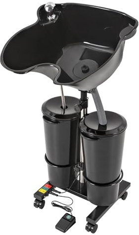 kangten Friseursalon Haarwaschbecken Rückwärtswaschbecken Mobile Höhenverstellbar Schwarz mit Ablaufschläuchen für Friseure Outdoor Schönheitssalons
