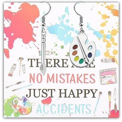 PLITI Artist Gift Art Teacher Gift Painter Gift There Are No Mistakes Just Happy Accidents Paint Palette Brush Earrings