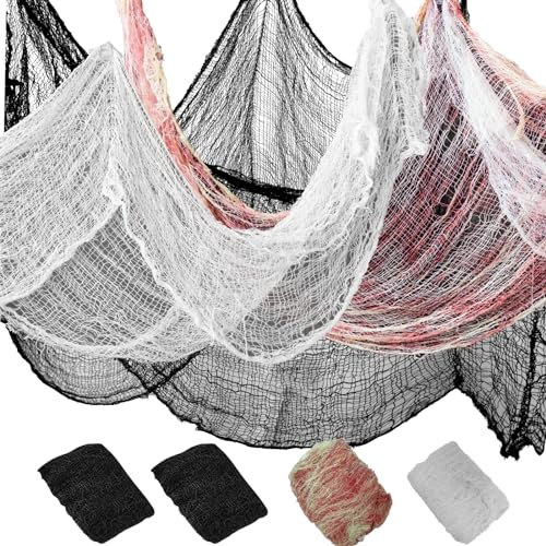 NEBURORA Halloween Creepy Cloth 4pcs Black White Blood Red Halloween Spooky Gauze Cloth 72 x 30inch Scary Party Decoration for Garden Yard Home Stair Ceiling Windows Haunted House
