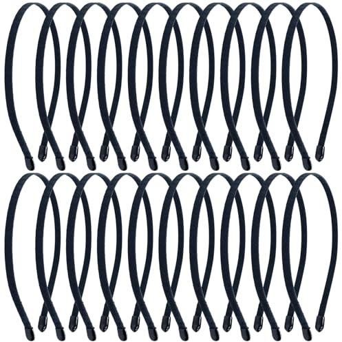 20er Pack 7MM Satin-Stoff umwickeltes, mit Stoff überzogenes, schwarzes, dünnes Metallhaarband, schmales Haargummi, schlanke Haarreifen, einfacher Draht-Krone-Tiara