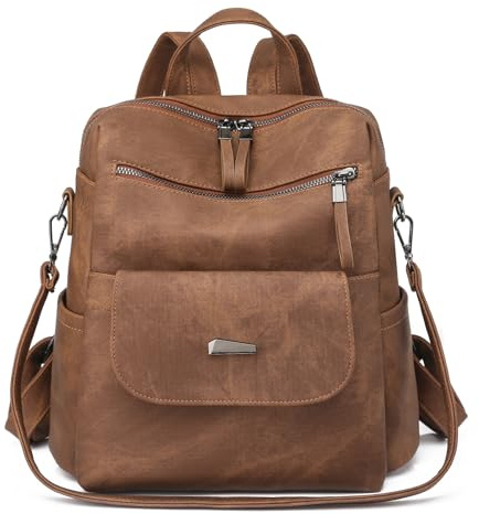 Puwuzixi Women Backpack Waterproof Anti-Theft Lightweight PU Fashion Travel Multipurpose Convertible Purse Shoulder Bag Handbag Backpack Caramel Brown