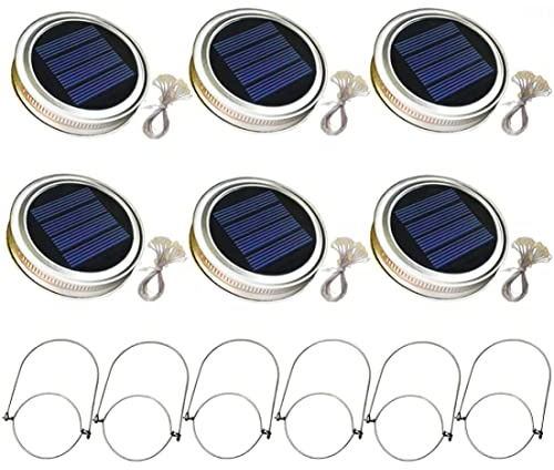 Naisicatar 6PCS Solar Mason Jar Lid Light 20 LEDs Hanging Lantern Lamp 2m String Lights Handle Firefly Jar Lids Lights for Patio Garden Decor(Colorful Light)