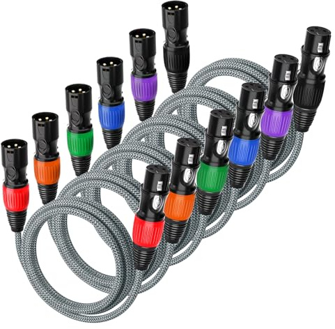 huaham XLR Kabel 6Pack 3m, Mikrofonkabel Nylon geflochtene XLR Stecker auf Weiblich Balancierte 3-PIN Mikrofonkabel kompatibel mit Mixer, Aufnahmestudio, Lautsprechersystemen und mehr