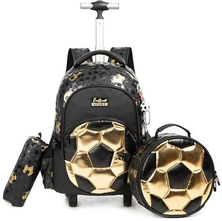 MYHSBYO Kids Rolling Backpack Roller Backpack with Wheels Elementary Kindergarten School Students Football Trolley School Bag for School Boys