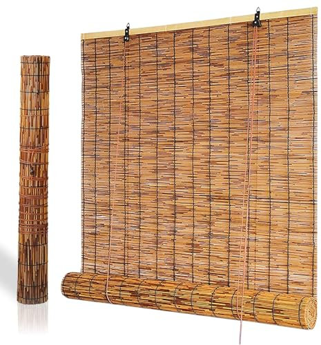 Outdoor Wetterfest Sonnenschutz Bambus-Rollos Bambusrollo für Fenster und Türen Carbonization Rollo Bambus für Garten Terrasse 60x100 80x140 100x160 140x200(Maßgeschneidert)