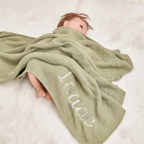 HERSTL Personalisierte Babydecke Mit Namen, Geschenke Baby, Sommergrüne Decke