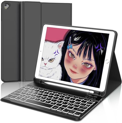 IVEOPPE Tastiera iPad 6 Generazione 9.7, Custodia Cover Tastiera layout Italiano Bluetooth Retroilluminata per iPad 5/Pro 9.7/Air 2/Air 1, Nero