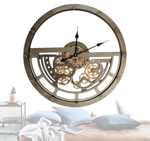 DaoWhisper Echte bewegliche Zahnräder-Wanduhr, große Wanduhr im Industriestil, dekorative Wanduhren für Wohnzimmer, Küche, Büro, Dekoration, moderne Metalluhren, einzigartig, Vintage, rustikal, 65 cm