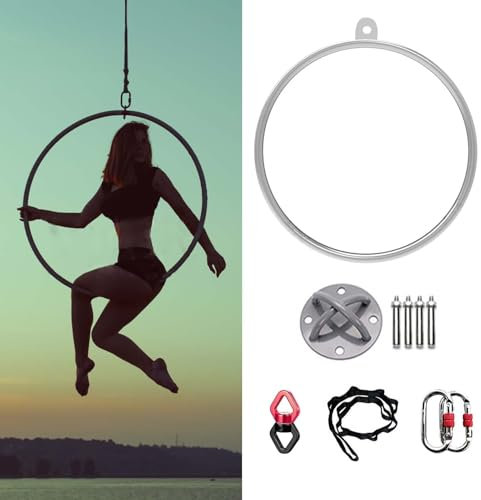 CMYUN Aerial Hoop Ring Indoor-Lyra-Reifen für Das Fitnessstudio Zu Hause, Zirkusakrobatik-Yogaring/Luftring-Set, Einpunkt-Luftring mit Beschlägen, 80/85/90/95/100 cm(Diameter-85cm(33 1/2))