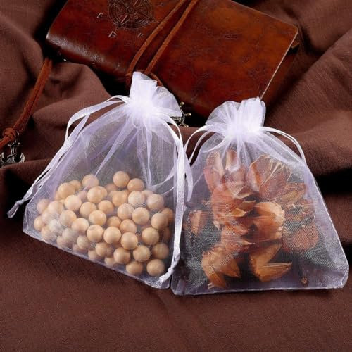 Weiße Organzabeutel für Hochzeitsgeschenke, 100 Stück, Organza-Beutel für Schmuck und Süßigkeiten (5 x 7 cm)