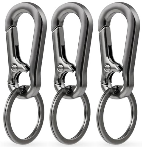LABUYI 3Pcs Black Metal Carabiner Keyrings & Keychains, Small Carabiner Clips, Portable Key Chain With Mountaineering Buckle, for Men Women