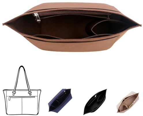 Longchamp Tasche Organizer - Felt Bag Organizer für Damen mit mehreren Taschen (Braun, M)