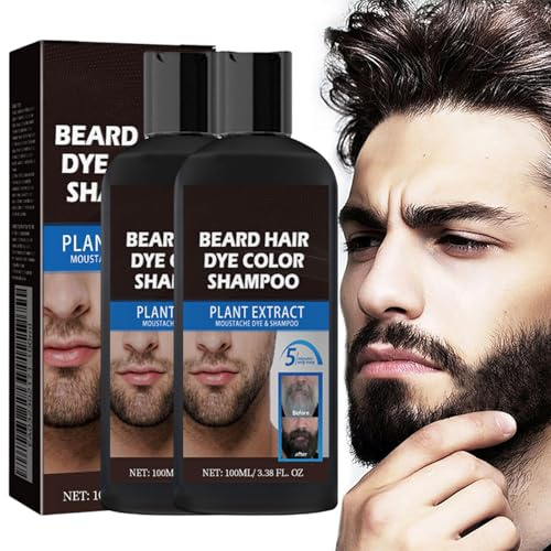 Bart-Haarfärbeshampoo,Bartfarbe Für Männer,Bartfärbemittel Für Männer In Schwarz,Bart- Und Schnurrbartfärbemittel Zum Nachfärben Der Haarwurzeln,natürlich Aussehende Grauabdeckung (2 Stück)