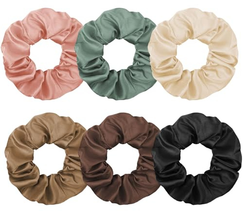 LOPHE Grandes Coleteros, 6 Pcs Coleteros de Satén, Grandes Coleteros, Más Suaves Que la Seda, Bandas Elásticas para el Pelo, Gomas Pelo Raso para Niñas y Mujeres, Accesorios para el Pelo, Estilo B