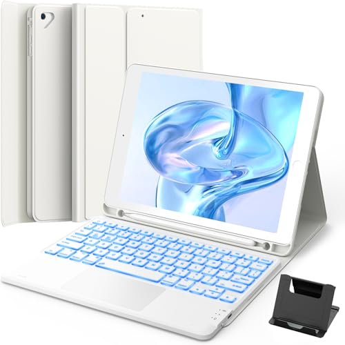 GreenLaw Funda con teclado para iPad de 9.7 pulgadas, iPad de 6ª generación (2018), iPad de 5ª generación (2017), iPad Air 2 (2014), retroiluminación de 7 colores, compatible con 2 dispositivos BT
