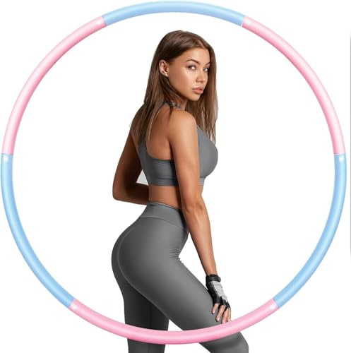 MIXEL Fitness Hula Hoop, Comfortable Grip, Soft, Non-Slip Foam, Adjustable And Detachable Design, Lightweight, Portable Design, Detachable Size Adjustable, (Pink & Blue)
