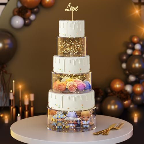 NPPLUS 3 Pcs Acrylic Round Cake Stand with Lid, Clear Fillable Cake Tier