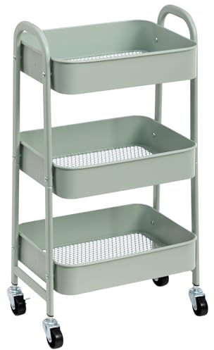 DOEWORKS Carrello con Ruote Portatutto Carrello Cucina Metallo Carrellino 3 piani dei Libri Carrello Portaoggetti per Camera Bagno Ufficio, Ciano