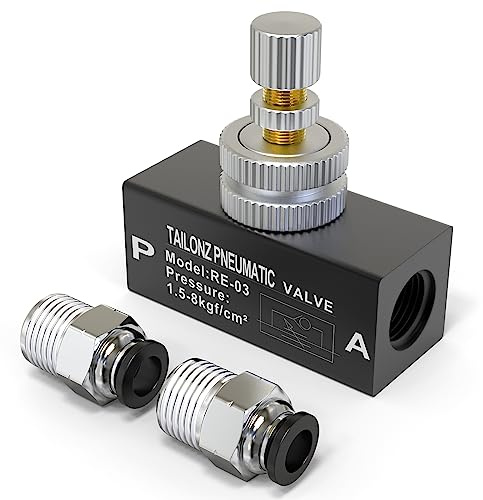 TAILONZ PNEUMATIC Válvula reguladora de caudal de aire con racor, regulador de velocidad en línea 3/8 pulgadas BSP Unión recta RE-03