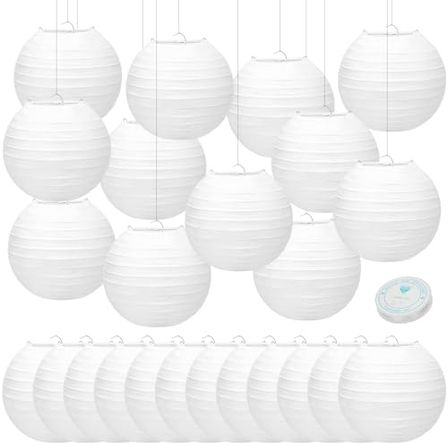 24 Packs White Paper Lanterns 6 Inch Chinese Japanese Hanging Paper Lanterns Lamp Round with Clear Fishing Line DIY Table Centerpiece Decoration for Wedding Birthday Party Baby Shower Indoor Outdoor