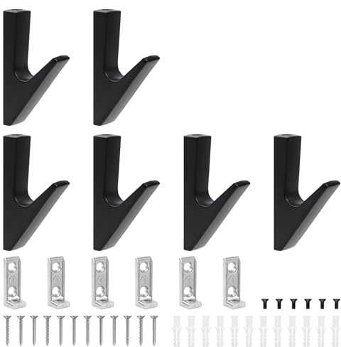 ZUYIST 6 Stück Garderobenhaken, Kleiderhaken Akustikpaneele Schwarz Wandhaken Garderobe Aluminium Kleiderhaken Wand für Wohnzimmer Schlafzimmer Badezimmer Bäder Küchen Foyers Flure
