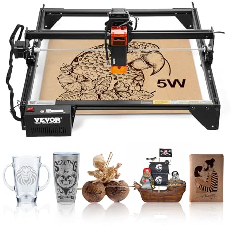 VEVOR 5 W Grabador Láser, Máquina Cortadora y Grabadora Láser, Área de Trabajo 38 x 40 cm Velocidad de Movimiento de 10000 mm/min, con Punto Comprimido y Protección Ocular para Madera y Metales
