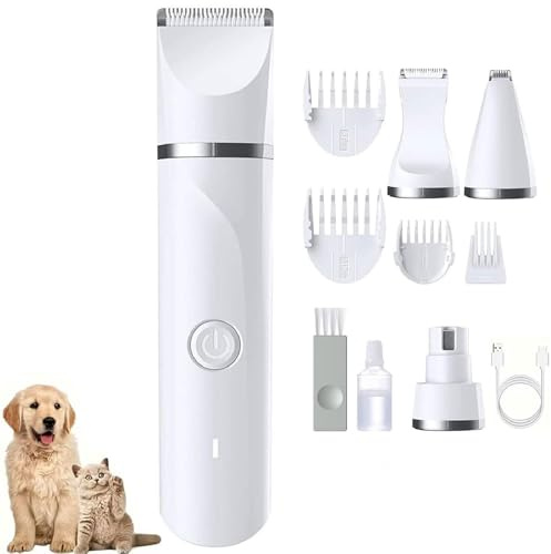 Dr Pfoten Multitrim Pro - Die Stressfreie 4-In-1 Hundeschermaschine, Leise Schermaschine Hund Katze Set, Wiederaufladbar Hundeschermaschine für Hunde Katzen Pfoten Augen Ohren Gesicht Körper