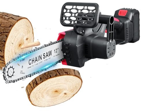 Mini Chainsaw Cordless 12inch, 21V Brushless Cordless Chainsaw with 3000mAh Battery, Electric Battery Chainsa? with 2 Chains, 4500RPM Handheld Chain Saw for Wood Cutting Tree Trimming