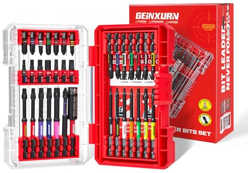 GEINXURN Professionnel Coffret de 35 Embouts de Tournevis, inclus (Torx, PH, PZ, SL, Hex) Embout de Vissage Visseuse en Acier S2 Tige Hexagonale 1/4, Porte-embout de 75mm, avec Boîte de Rouge