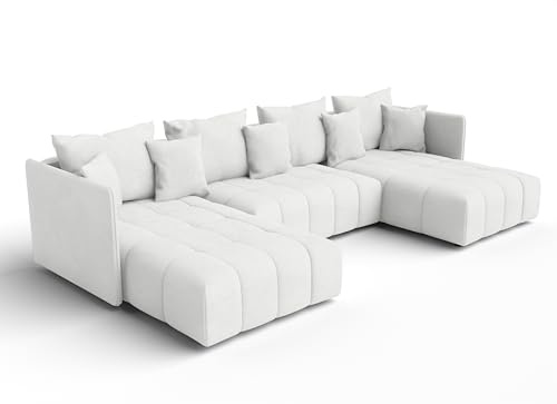 AXLIVING Sofa U Form mit Schlaffunktion Veliro U Weiß, 353 cm breit